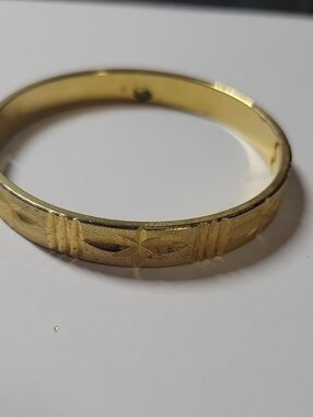 Gold Tone Engraved Floral Bangle Bracelet - Women's Jewelry